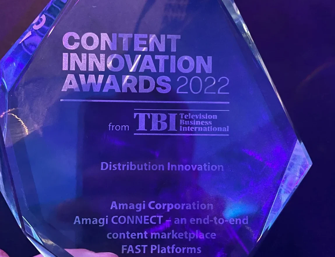 The Content Innovation Awards 2022 trophy from Television Business International, engraved for the Distribution Innovation category, Amagi Corporation, Amagi CONNECT