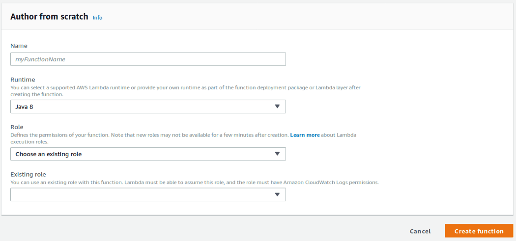 Create lambda function using Author from scratch