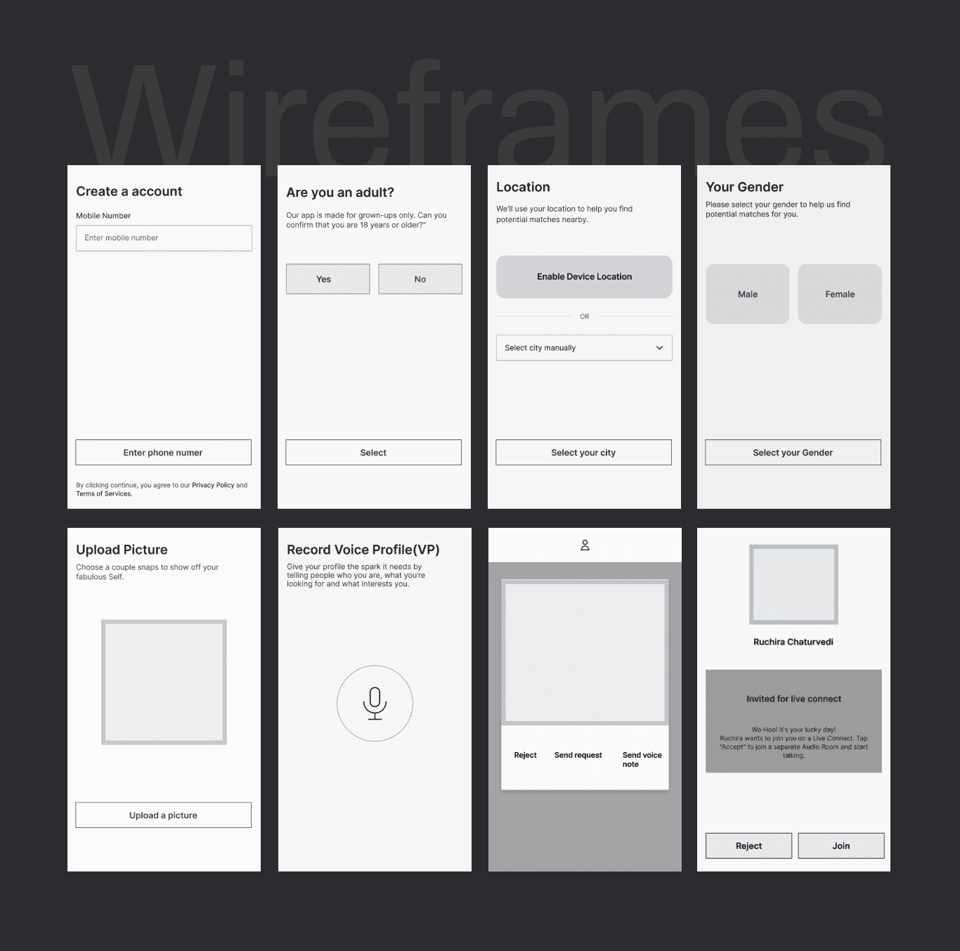 Pronto's Wireframes
